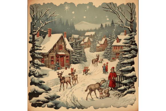 Download 4 Vintage Christmas Card Illustrations - Premium Resources