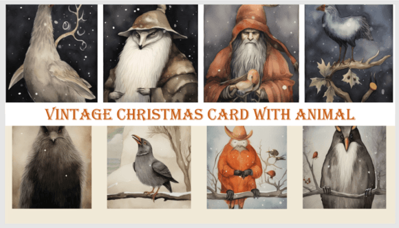 Download Vintage Christmas Card with Animal - Premium Resources
