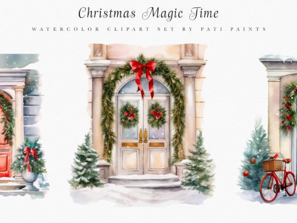 Download Christmas Door Winter Scene Clipart Set - Winter scene Collection