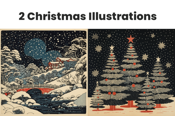 Download 2 Vintage Christmas Card Illustrations - Premium Resources