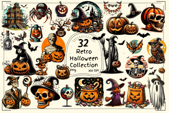 Download Retro Halloween Clipart Collection Vol.1 - Halloween clipart Collection