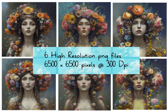 Download Bohemian Woman with Flowers Set of 6 - Bohemian Collection